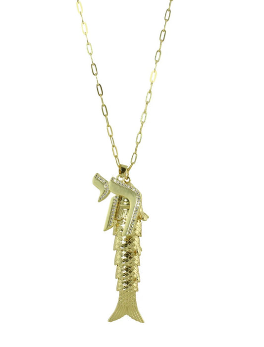 Gold Fish & Chai Paper Clip Necklace