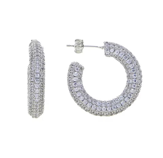 Gold Pave CZ hoop earrings