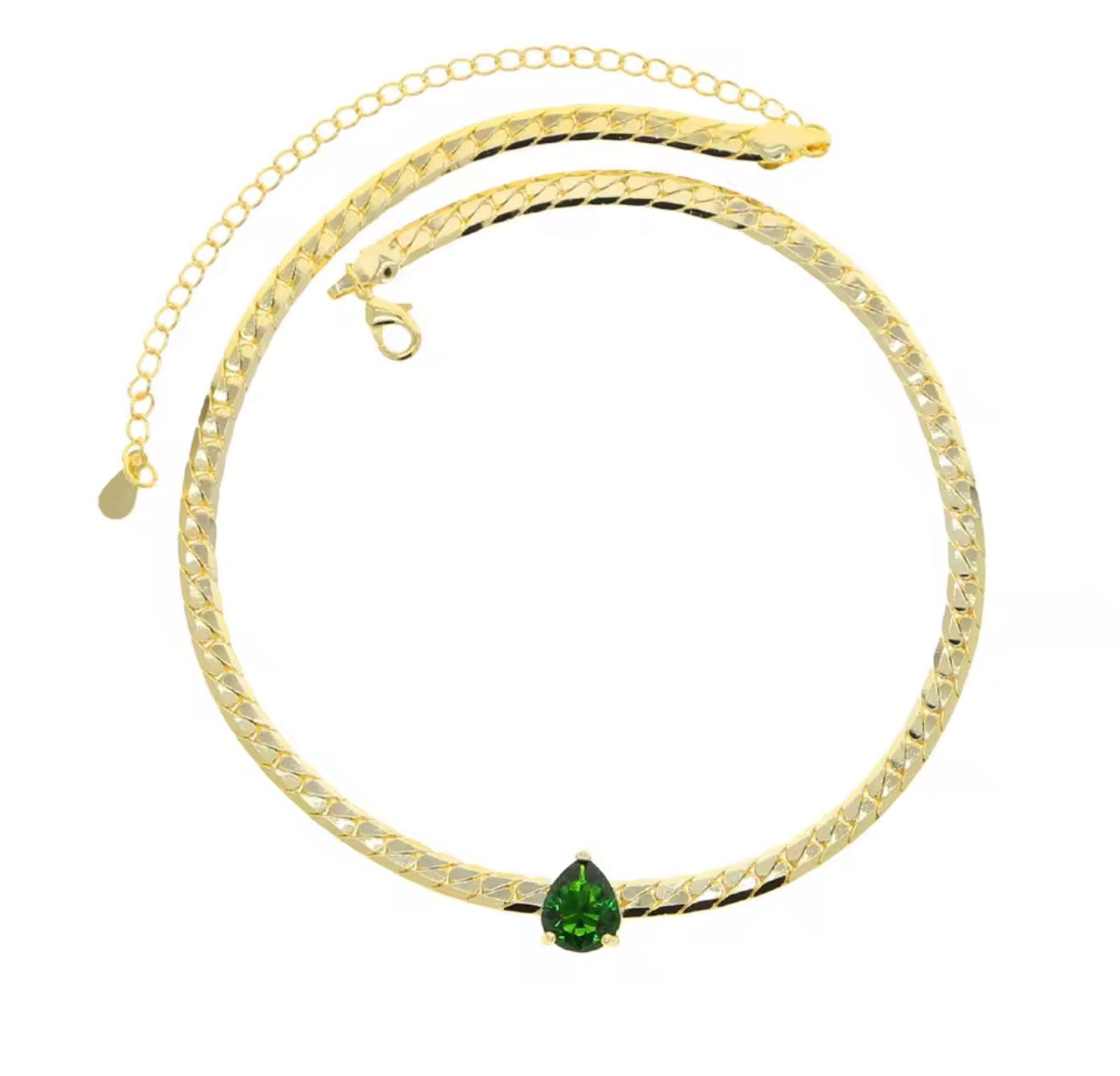 Green X Herringbone Chain Necklace