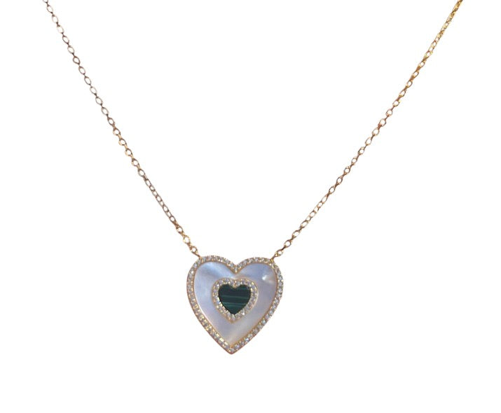 Mother of Pearl X Green Lapis Heart Necklace