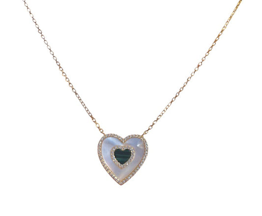 Mother of Pearl X Green Lapis Heart Necklace