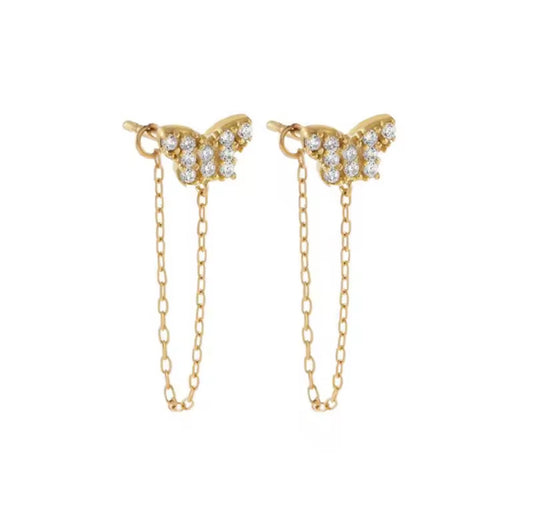 Butterfly Chain Stud Earrings