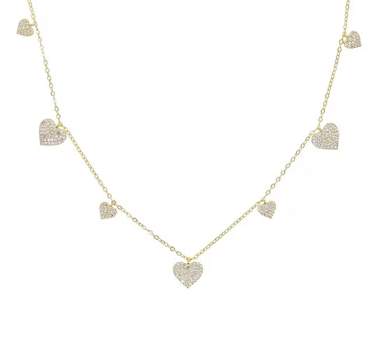 Hanging Hearts X CZ Necklace