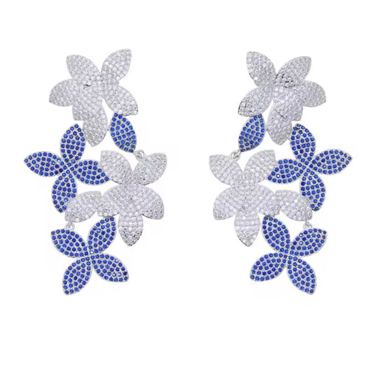 Floral Blue CZ Earrings