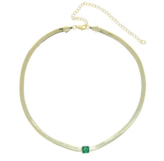 Green Squared Herringbone Necklace