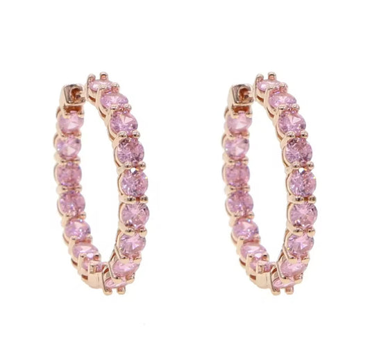 Pink Sapphire Hoop Earrings