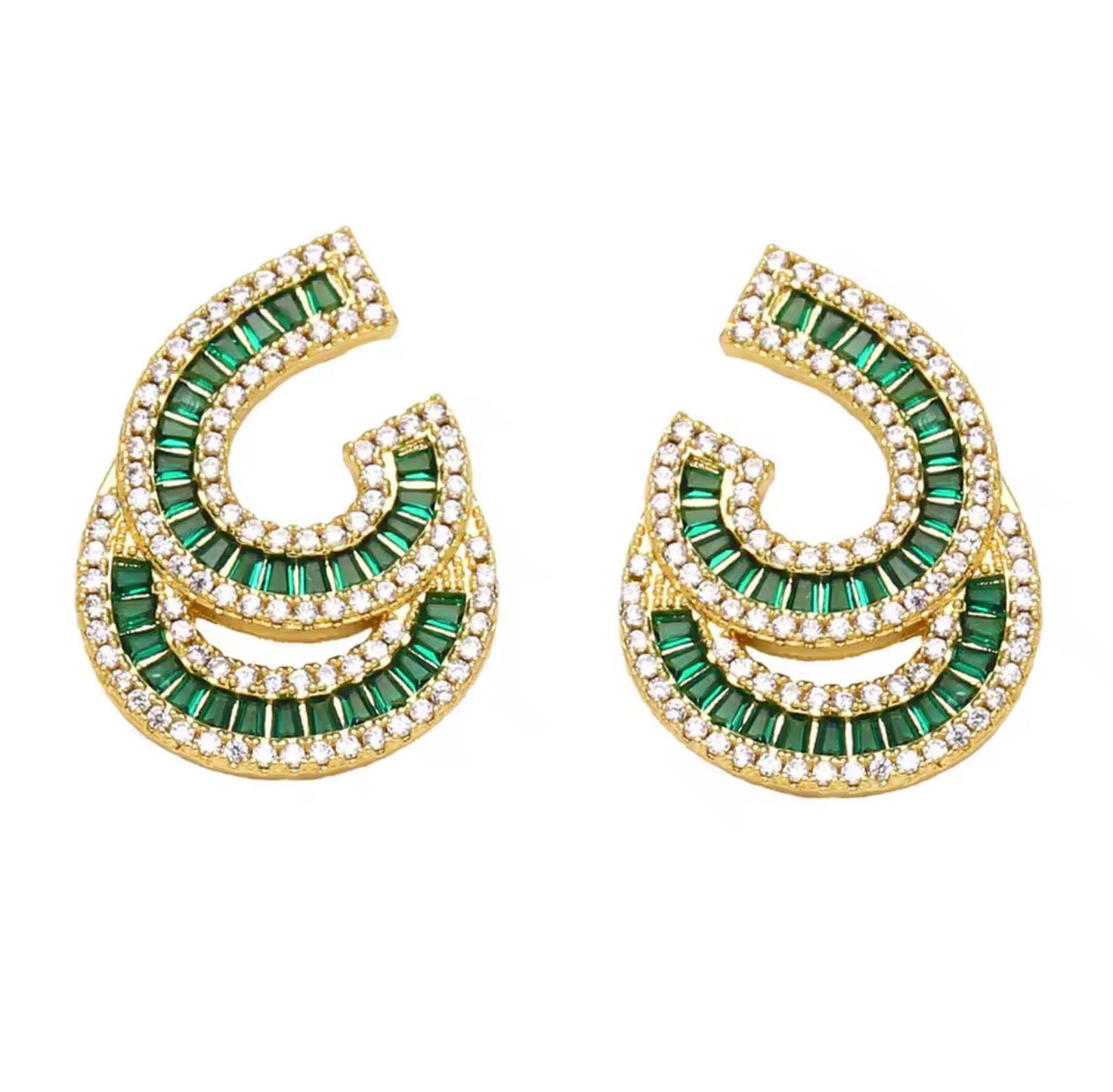 Double Looped Green Earrings