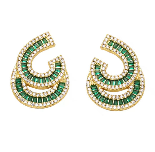 Double Looped Green Earrings