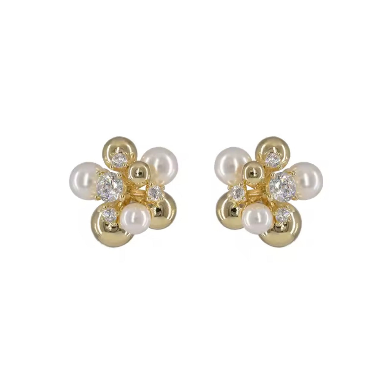 Cluster Golden x Pearl Earrings