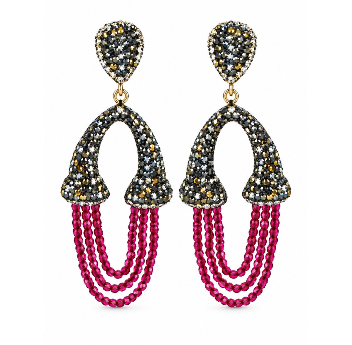 3 Strand Ruby&Black Earrings