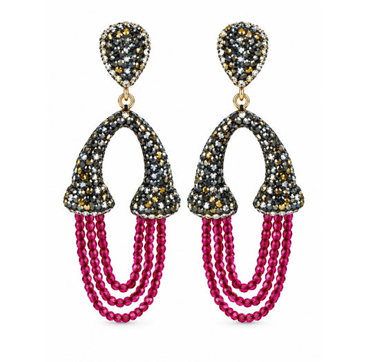 3 Strand Ruby&Black Earrings