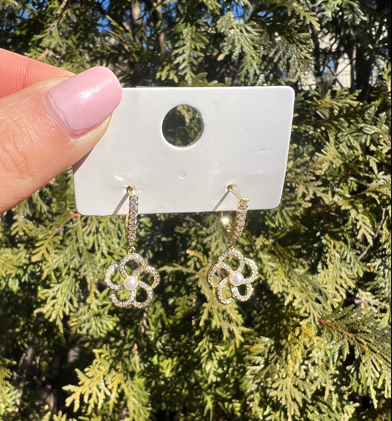 Flower Pearl Huggie Earrings