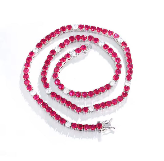 Ruby CZ Scattered Tennis Necklace