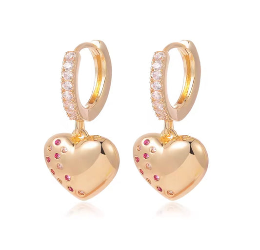 Girls Sparkle huggie hanging heart earrings