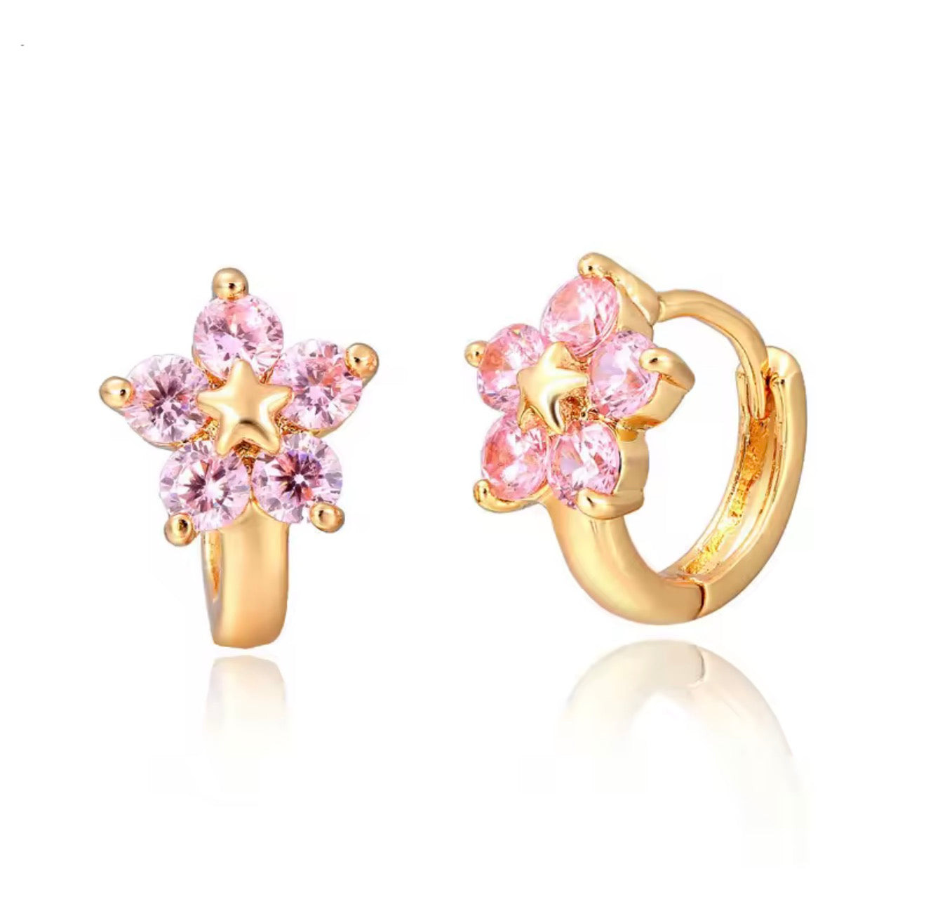 Pink Flower Huggie Earrings