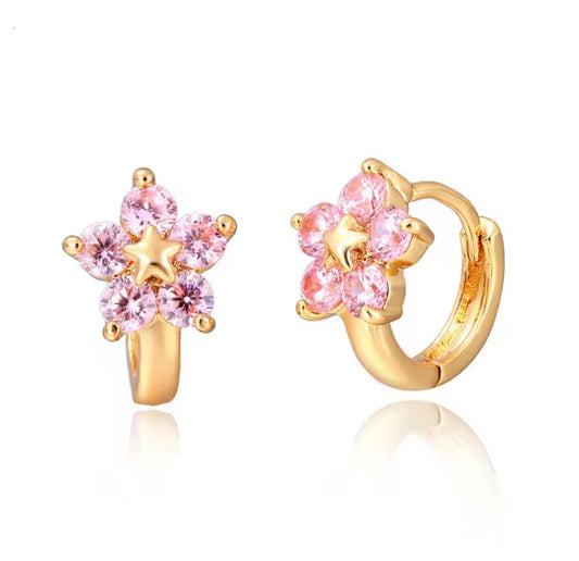Pink Flower Huggie Earrings