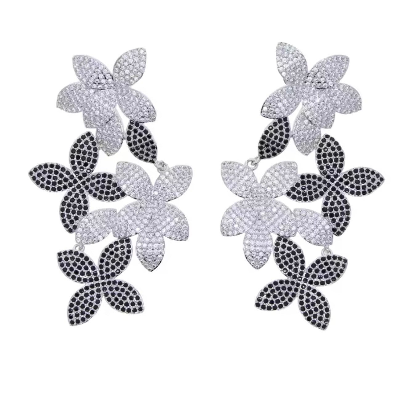 Floral Black CZ Earrings