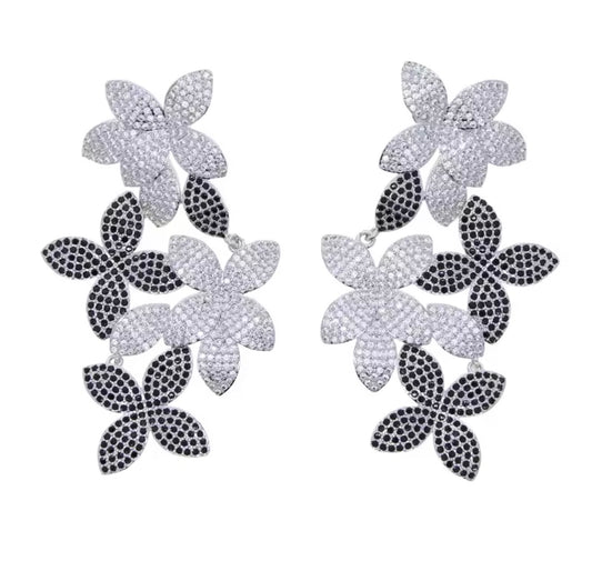 Floral Black CZ Earrings