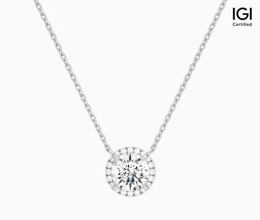 14KT Round Halo Lab Diamond Necklace