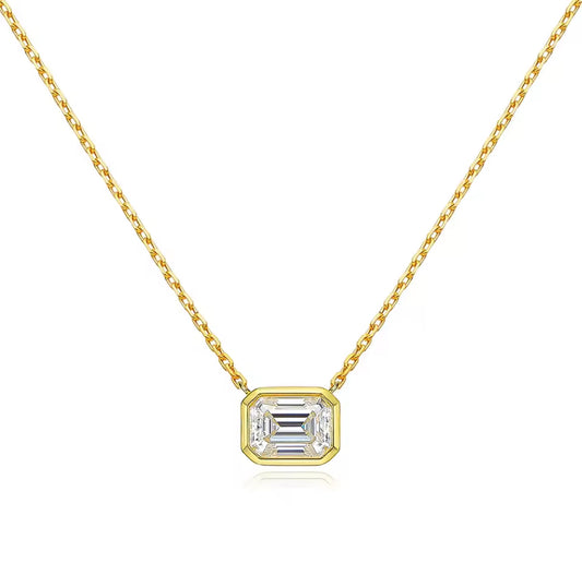 Bezel Emerald Cut Floating Necklace