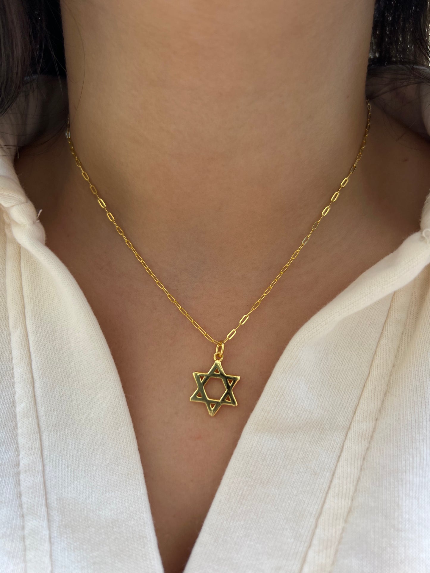 Brushed Gold Magen David Necklace