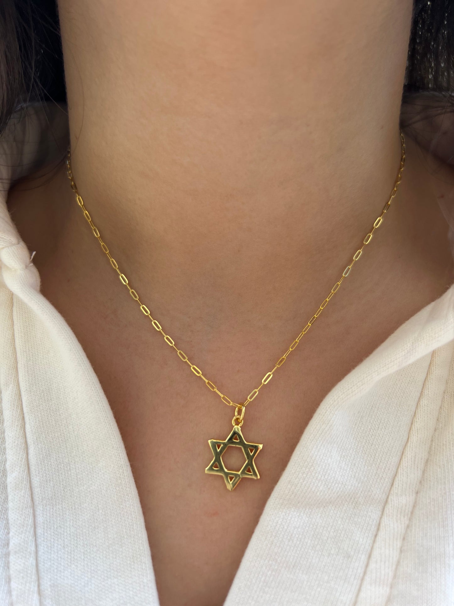 Brushed Gold Magen David Necklace