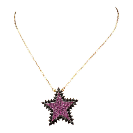 Pink X Black Star Necklace
