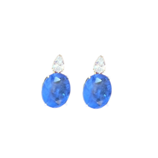 Smokey Blue Topaz Oval Hanging Stud Earrings