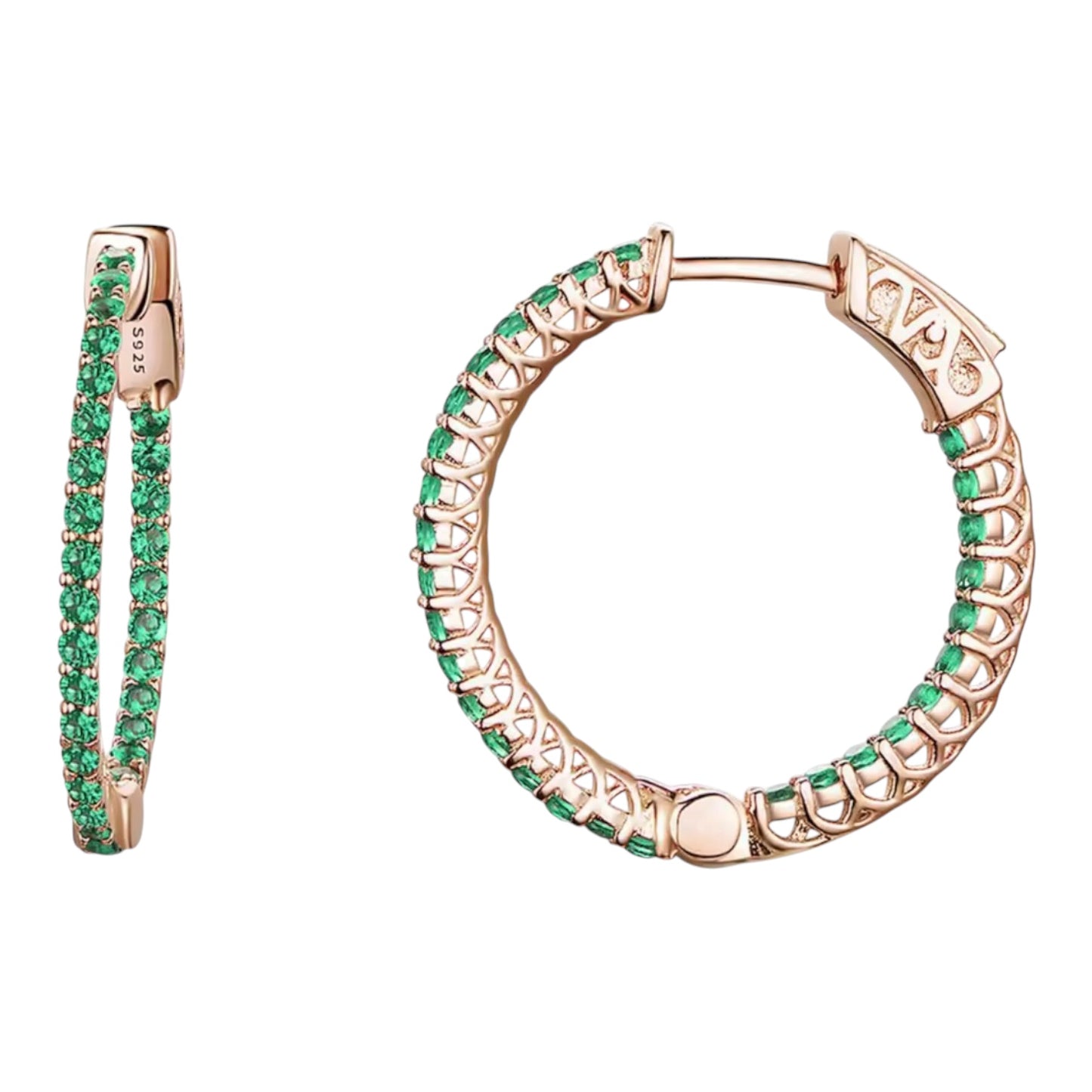 Rose Gold X Green Hoop Earrings