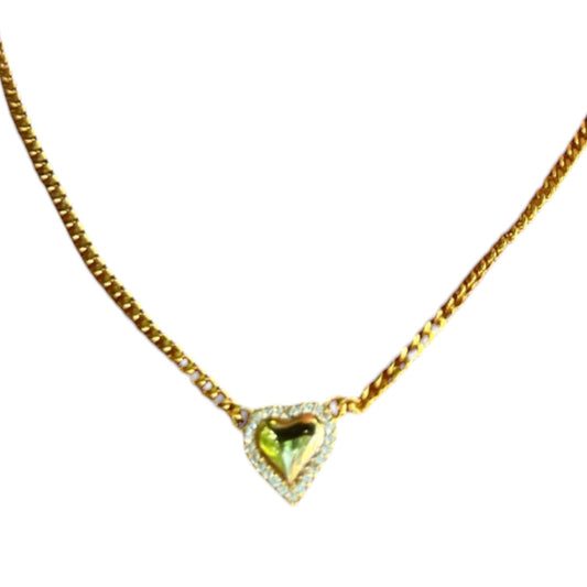 Puff Heart Boarded CZ Necklace