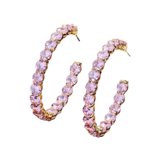 Pink Sapphire Hoop Earrings