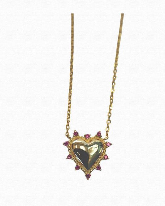 Puff Pink Heart Necklace