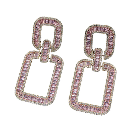 Pink Sapphire Squared Hanging Earrings