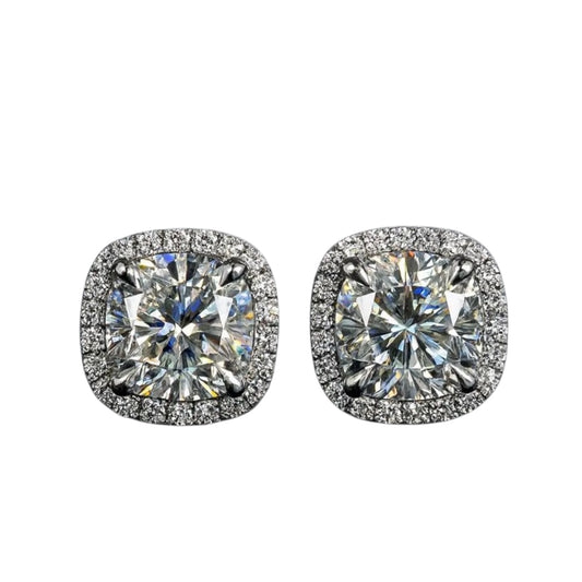 14KT Cushion Lab Diamond Halo Stud Earrings