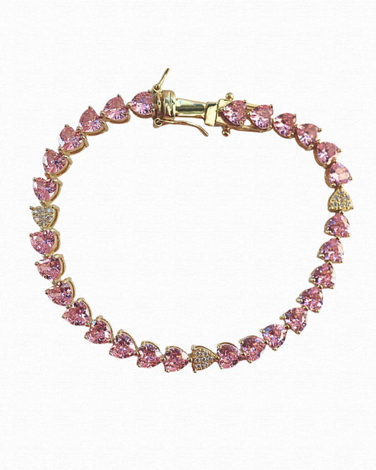 Pink Sapphire Heart Tennis Bracelet