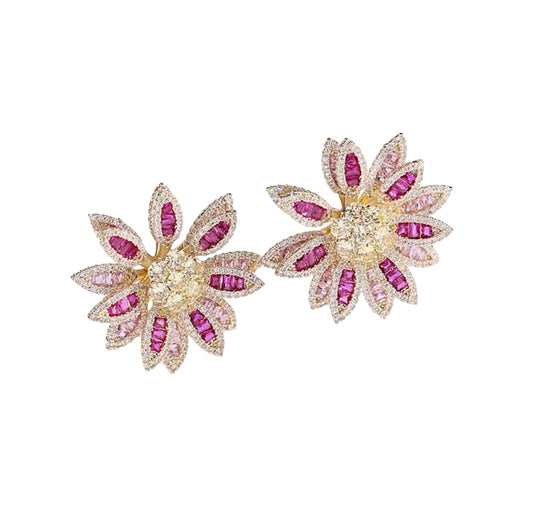 Two Toned Pink Flower Earrings