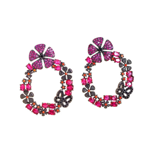 Ruby Pink Flower x Butterfly Earrings