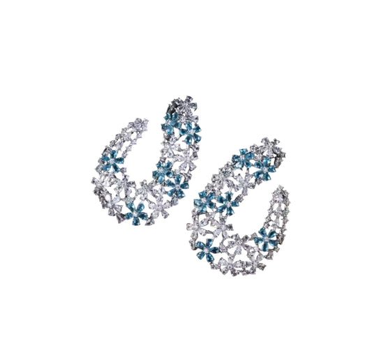 Aquamarine Flower Loop Earrings