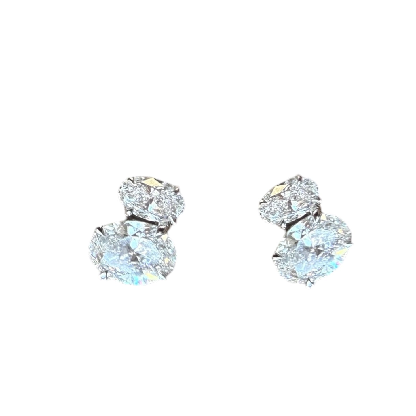 14KT Double Oval Lab Diamond Stud Earrings