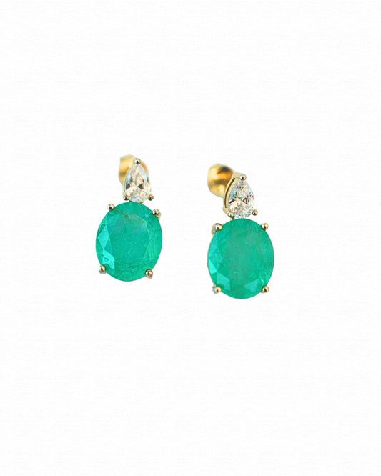 Smokey Green Topaz Oval Hanging Stud Earrings