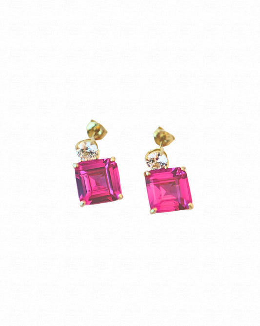 Colored (Pink/Blue) Squared Stud Earrings