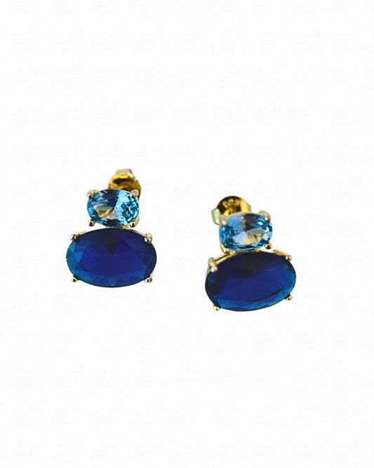 Double Oval Blue Topaz X Sapphire Earrings