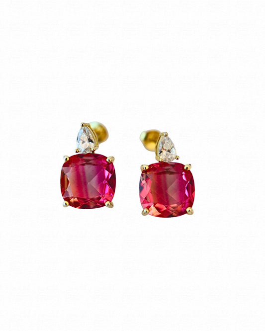 Rubellite Squared Earrings