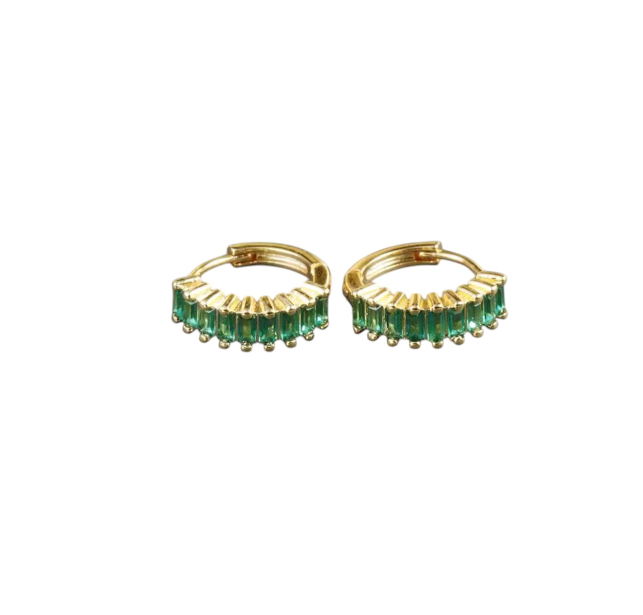 Green Emerald Cut Huggies for Girls