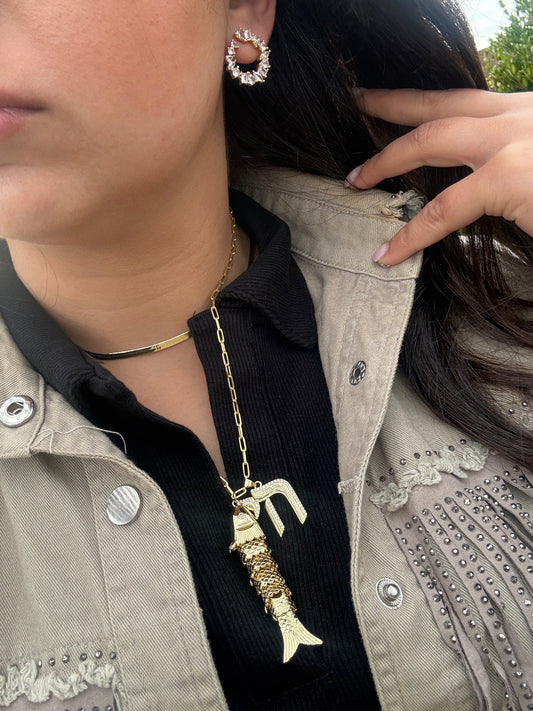 Gold Fish & Chai Paper Clip Necklace