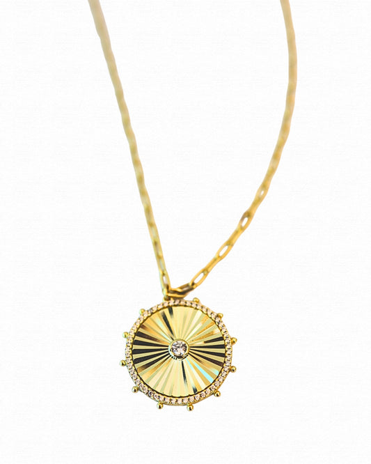 Gold Ribbed Disc Necklace
