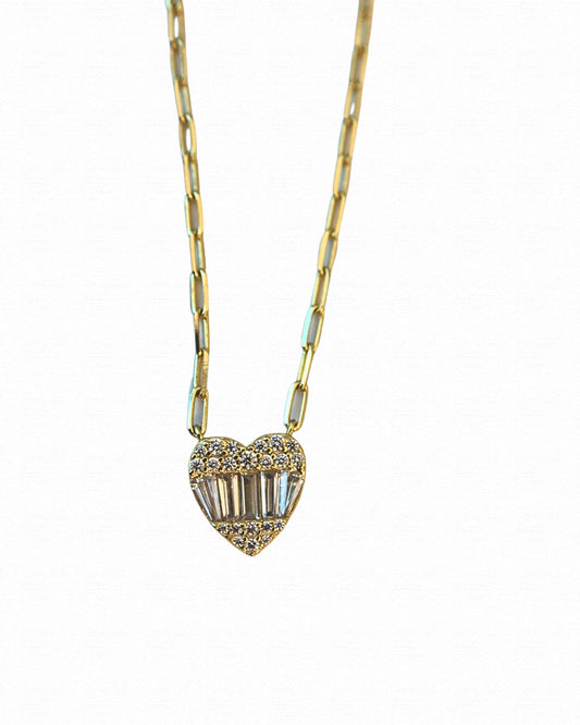 Emerald Cut Paper clip Heart Necklace