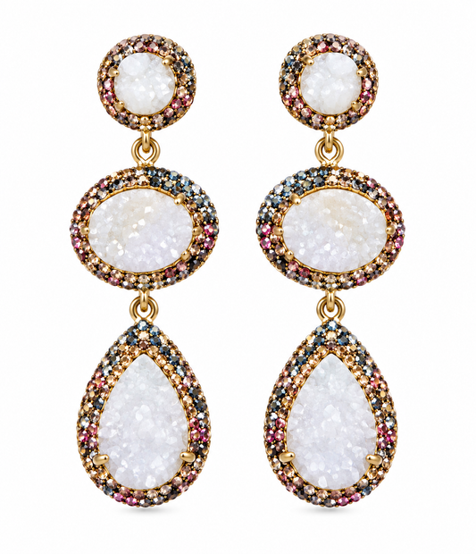 3 Drop Drusy Hanging Earrings