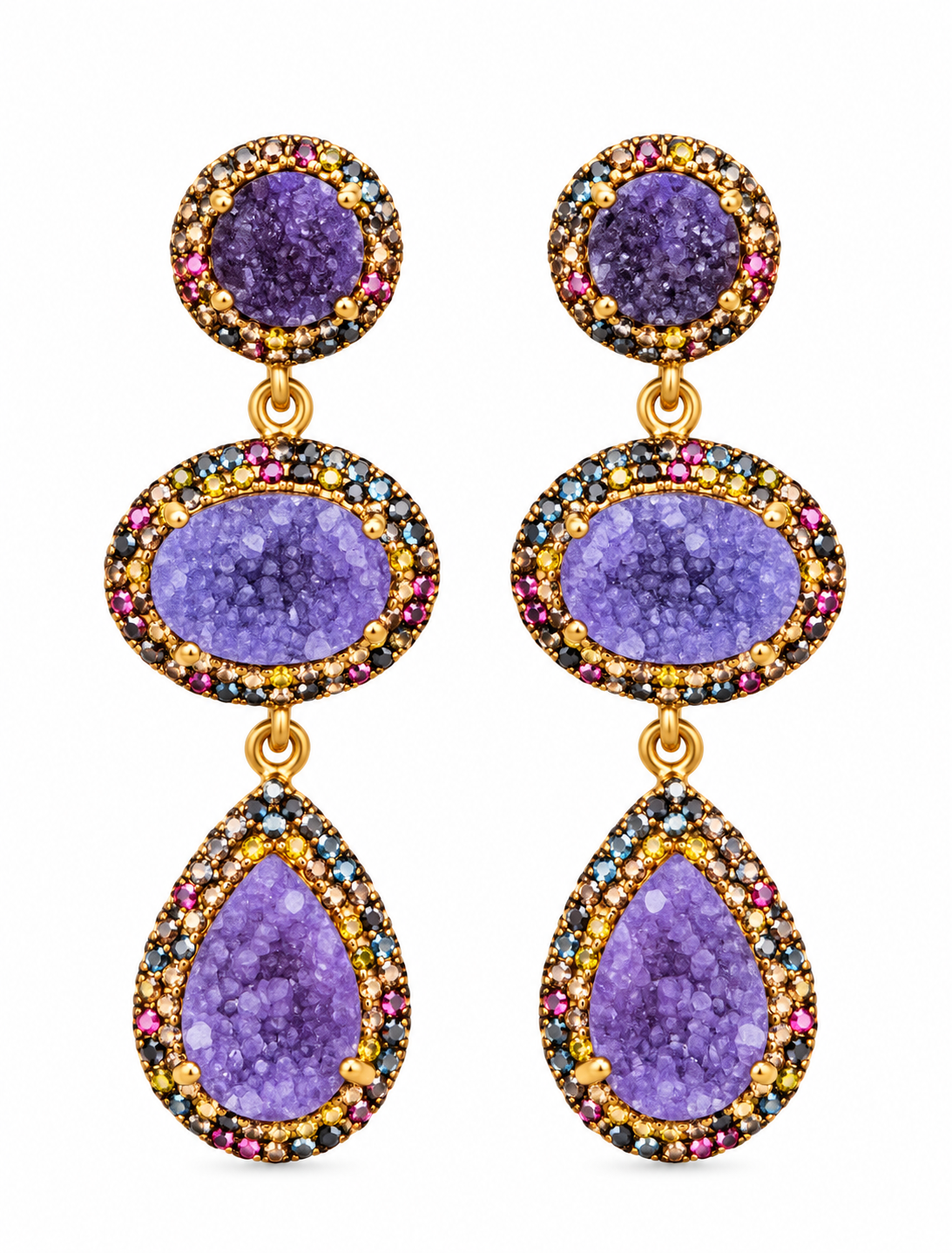3 Drop Drusy Hanging Earrings