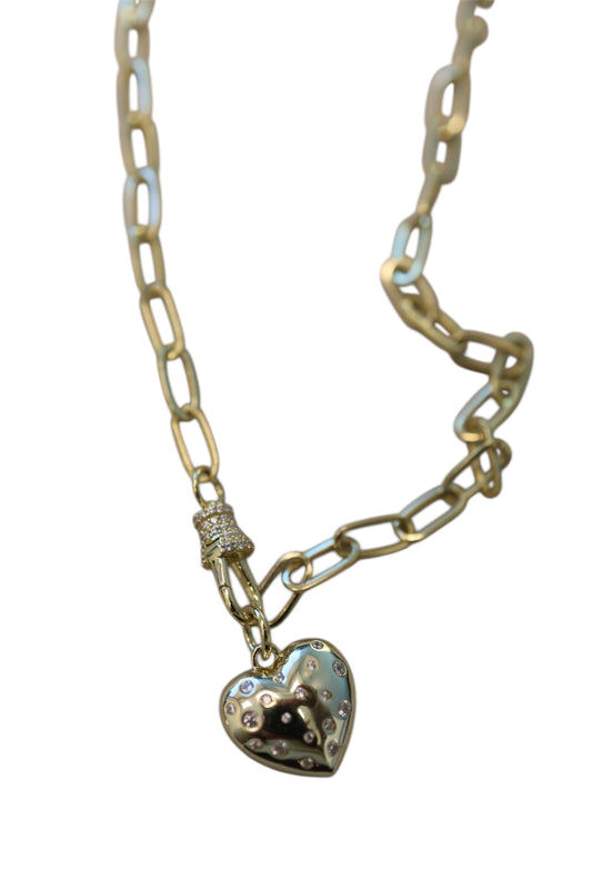 Studded Heart Paperclip Necklace